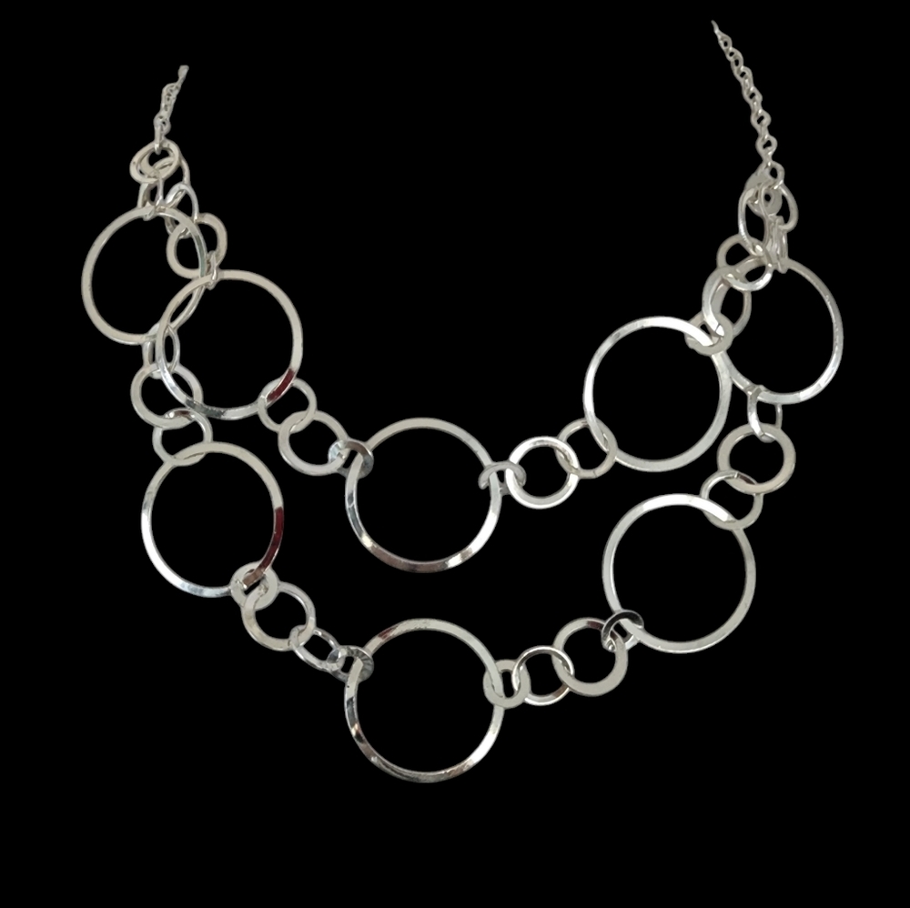 Layer necklace double strand silver tone new without tags open links